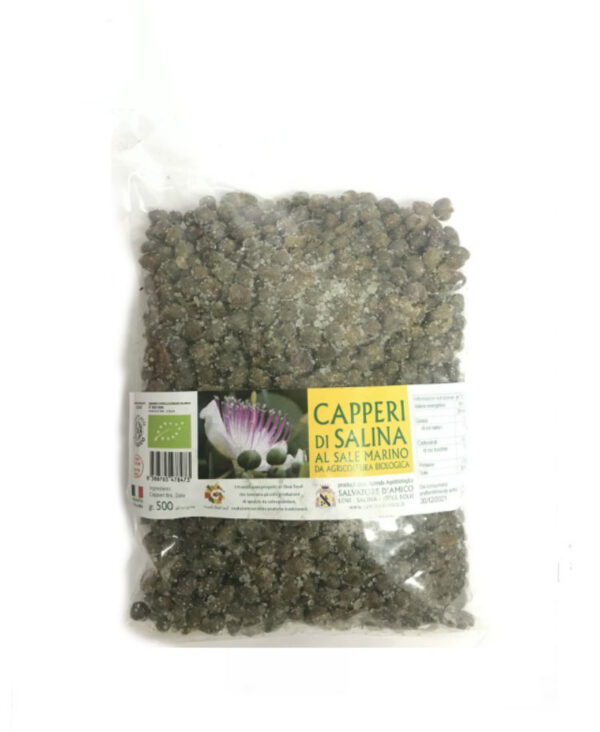 D’Amico Salvatore Small Capers in Organic Sea Salt Sicily 500g